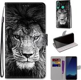 Voor Huawei P40 Lite E / Y7p Gekleurde Tekening Cross Textuur Horizontale Flip PU Lederen Case met Houder & Kaartsleuven & Portemonnee & Lanyard (B11 Zwart Wit Leeuwenkop)