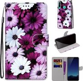 Voor Huawei P40 Lite E / Y7p Gekleurde Tekening Kruis Textuur Horizontale Flip PU Lederen Case met Houder & Kaartsleuven & Portemonnee & Lanyard (Chrysanthemum Roze Wit Paars)