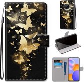 Voor Huawei Y9a Gekleurde Tekening Cross Textuur Horizontale Flip PU Lederen Case met Houder & Kaartsleuven & Portemonnee & Lanyard (Gouden Vlinder Groep)