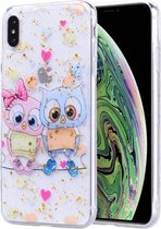 Goudfoliestijl Dropping Glue TPU zachte beschermhoes voor iPhone XS / X (Loving Owl)