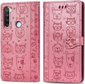 Voor xiaomi redmi note 8t schattige kat en hond reliëf horizontale flip pu lederen tas met houder / kaartsleuf / portemonnee / lanyard (roze)