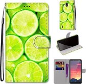 Voor Nokia C2 Gekleurde Tekening Cross Textuur Horizontale Flip PU Lederen Case met Houder & Kaartsleuven & Portemonnee & Lanyard (Groene Citroen)