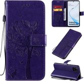 Voor Galaxy A81 / M60S Tree & Cat Pattern Pressed Printing Horizontale Flip PU lederen tas met houder & kaartsleuven & portemonnee & lanyard (paars)