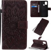 Voor Galaxy M31 Geperst Afdrukken Zonnebloempatroon Horizontale Flip PU-lederen Case met Houder & Kaartsleuven & Portemonnee & Lanyard (Bruin)