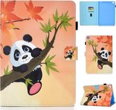 Voor iPad 5/6/8 Gekleurde tekening Stiksels Horizontale flip lederen tas, met houder en kaartsleuven (Panda)