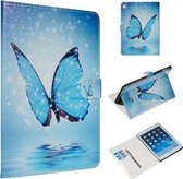 Voor iPad Air / Air 2 / iPad Pro 9.7 (2016) / iPad 9.7 (2017) / iPad 9.7 (2018) Gekleurd patroon Horizontaal Flip PU lederen hoes met houder en kaartsleuven (blauwe vlinder)