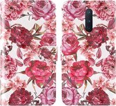 Voor OnePlus 8 3D-schilderij Gekleurd tekeningpatroon Horizontaal Flip TPU + PU-lederen hoes met houder & kaartsleuven & portemonnee & lanyard (rode bloemen)