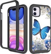 3-in-1 kaart PC + TPU schokbestendige beschermhoes voor iPhone 11 Pro (blauwe vlinder)