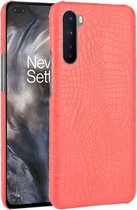 Voor OnePlus Nord schokbestendige krokodiltextuur pc + PU-hoes (rood)