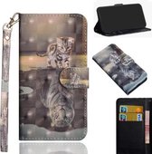 3D-schilderijpatroon Horizontaal Flip TPU + PU lederen tas met houder & kaartsleuven en portemonnee voor Galaxy A10e (Cat Tiger)
