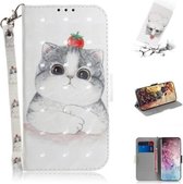 3D Gekleurde Tekening Horizontale Leren Flip Case, met Houder & Kaartsleuf & Portemonnee Voor Galaxy Note 10 Plus (Cute Cat)