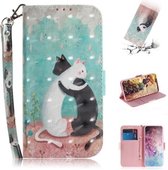 3D Gekleurde Tekening Horizontale Leren Flip Case, met Houder & Kaartsleuf & Portemonnee Voor Galaxy Note 10 Plus (Zwart Witte Kat)