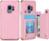 Voor Galaxy S9 POLA TPU + PC Plating Volledige dekking Beschermhoes met houder & kaartsleuven en fotolijst (roze)