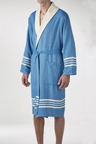 Gevoerde Hamam Badjas Krem Sultan Petrol Blue - M - Hotelkwaliteit - Sjaalkraag - Luxe badjas - Badstof - Sauna Badjas - Ochtendjas - Badmantel
