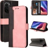 Voor Geschikt voor Xiaomi Redmi K40/K40 Pro/Poco F3/Mi 11i Zakelijke Stiksels-Kleur Horizontale Flip PU Lederen Case met Houder & Kaartsleuven & Fotolijst (Roze)