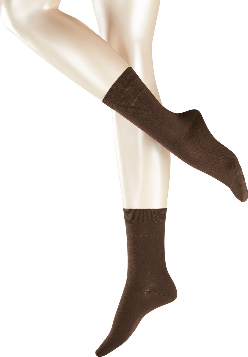 Esprit Uni 2-Pack eenkleurig katoen multipack sokken dames bruin - maat 39-42