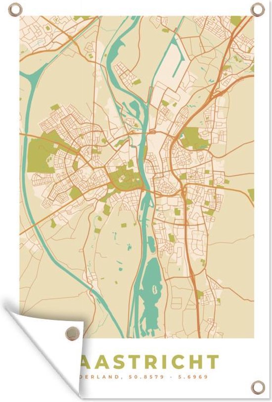 Posters de jardin extérieur Carte - Maastricht - Vintage - 60x90 cm - Toile de jardin - Affiche extérieure