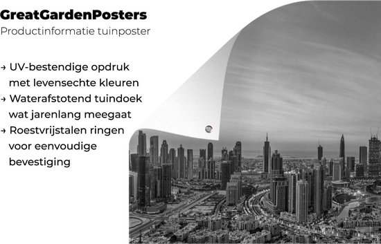 Affiche de clôture panorama de Dubaï avec le Burj Khalifa - noir et blanc - 200x100 cm - Toile de jardin