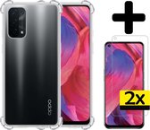 Hoesje Geschikt voor OPPO A54 5G Hoesje Shockproof Case Siliconen Met 2x Screenprotector - Hoes Geschikt voor OPPO A54 5G Hoes Cover Siliconen - Transparant