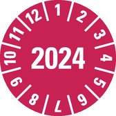 Keuringssticker met jaartal 2024 op vel, rood 25 mm - 21 per vel