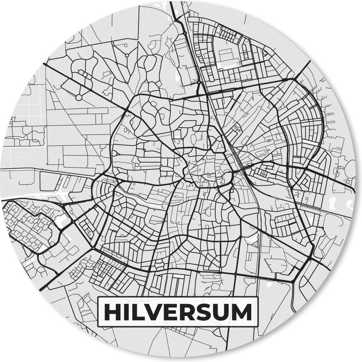 Muismat rond 30x30 cm - Mousepad Stadskaart - Hilversum - Grijs - Wit - Ronde muismatten