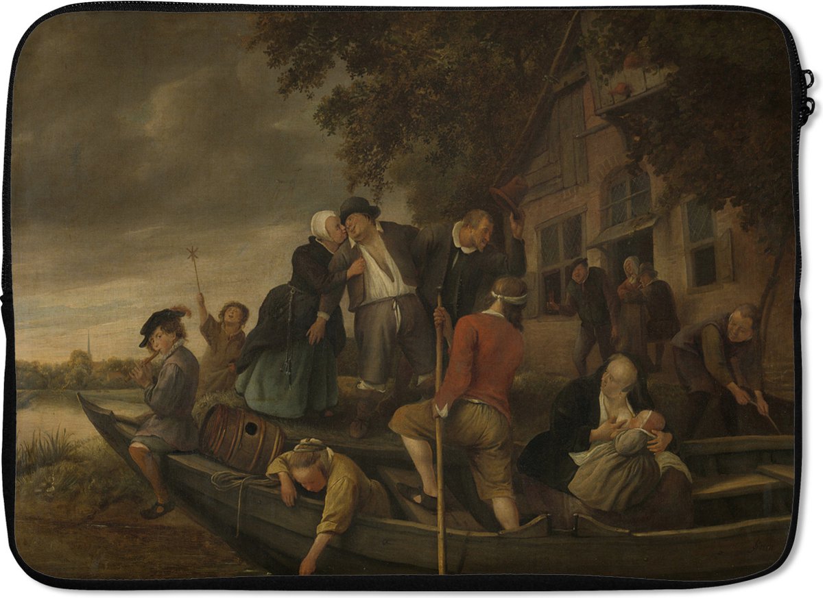 Laptophoes 13 inch - Het vrolijk huiswaartskeren - Jan Steen - Laptop sleeve - Binnenmaat 32x22,5 cm - Zwarte achterkant
