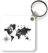 Sleutelhanger - Uitdeelcadeautjes - Wereldkaart - Zwart - Kompas - Plastic