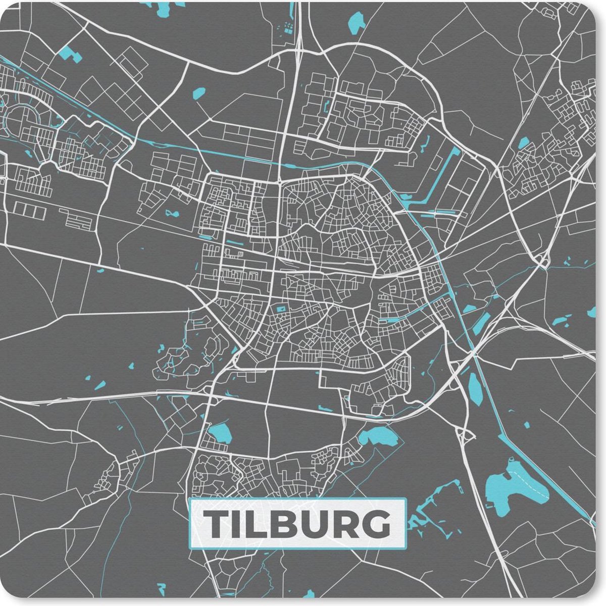 Muismat 30x30 cm - Mousepad Stadskaart - Tilburg - Grijs - Blauw - Muismatten