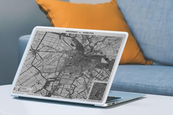 Sticker ordinateur portable - 17,3 pouces - Carte - Holland du Nord - Zwart et Wit