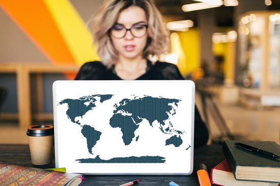 Sticker pour ordinateur portable - 15,6 pouces - Wereldkaart - Formes - Blauw