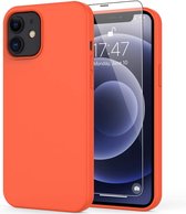 Solid hoesje Geschikt voor: iPhone 11 Pro Soft Touch Liquid Silicone Flexible TPU Rubber - Oranje  + 1X Screenprotector Tempered Glass