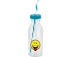 Zak!Designs Smiley Waterfles - Soda - Incl Rietje - 55 cl Emoticon Wink - Aqua blauw