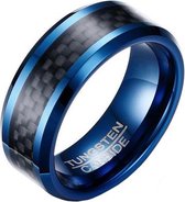 Wolfraam heren ring Carbon Fiber Blauw Zwart 8mm-21.5mm