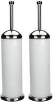 2x Toiletborstel houders RVS wit 40 cm - Toiletborstelhouders/wc-borstelhouders voor toilet - Badkamer artikelen