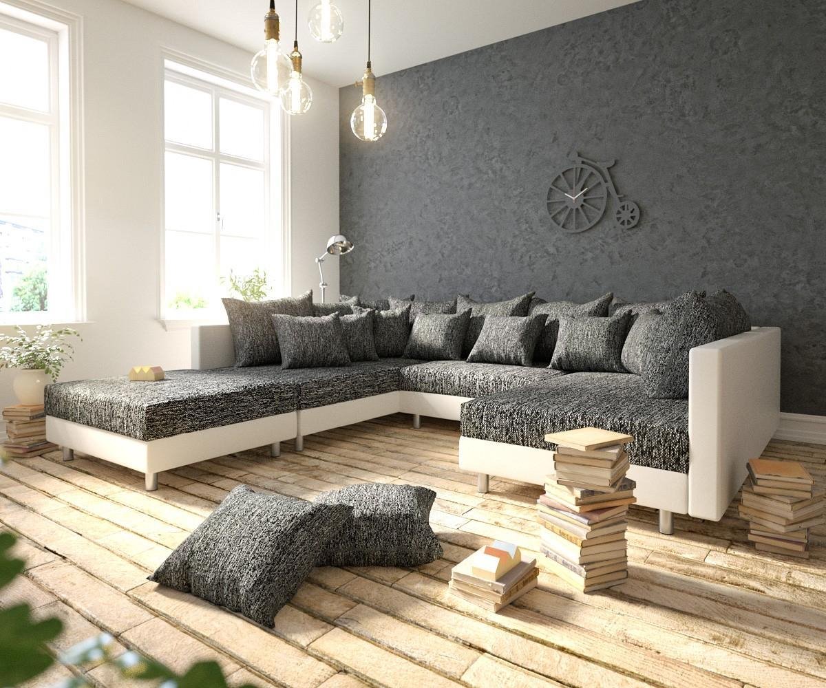 DELIFE Bank Clovis Zwart en Wit met Ottomaanse voor uw lounge modulaire sofa