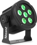 Zwarte BeamZ par spot met zes groene LED's en een montagebeugel.
