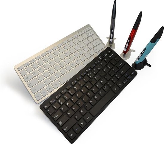 KM-808 2,4 GHz draadloos multimediatoetsenbord + draadloze optische penmuis met USB-ontvanger Set voor computer pc-laptop, willekeurige pen muis kleurbezorging (zwart)