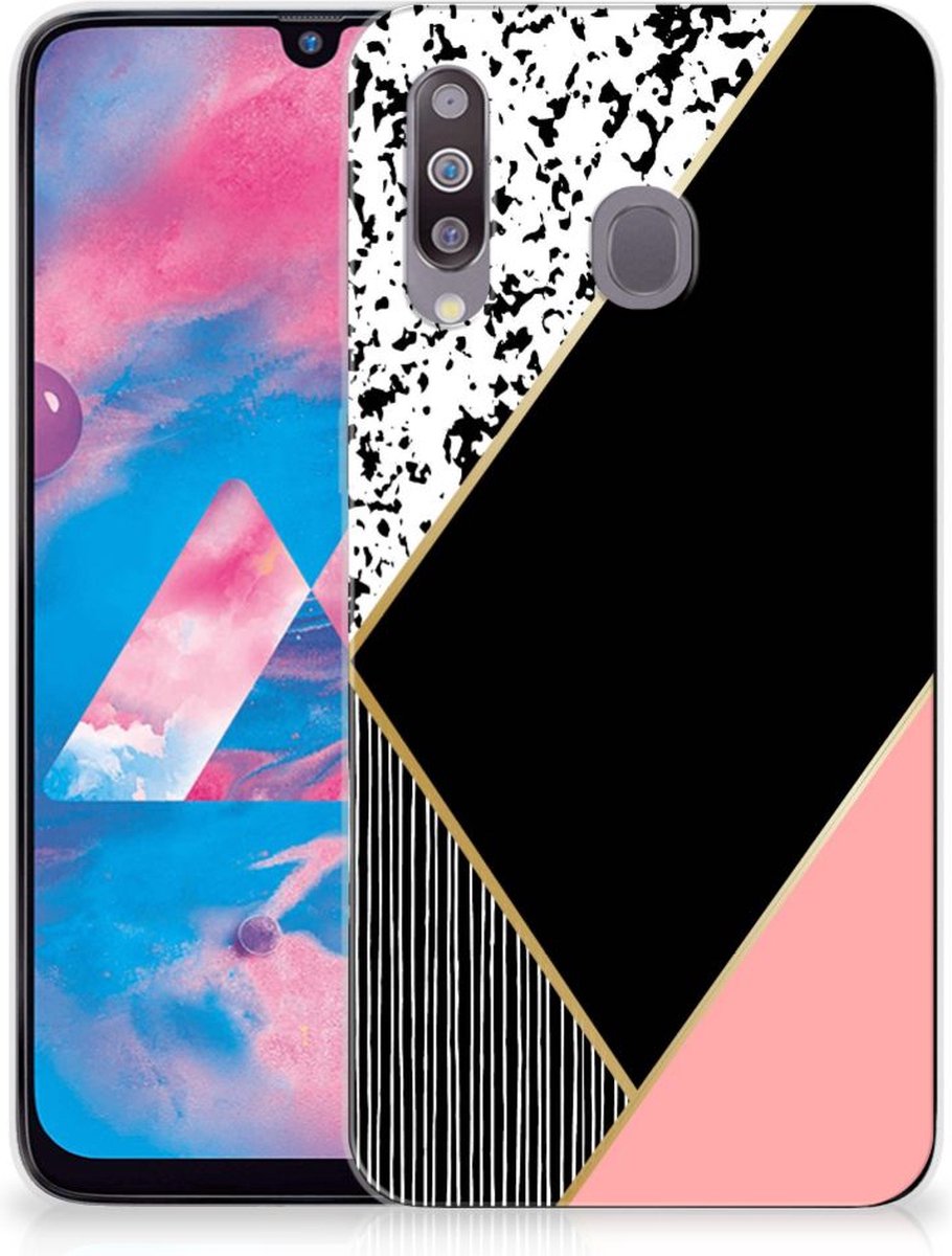 Samsung Galaxy M30 TPU Hoesje Zwart Roze Vormen