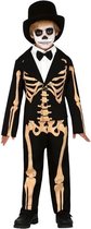 Zwart/oranje skelet verkleedkostuum voor kinderen skelettenpak - Halloweenoutfits voor jongens/meisjes - Geraamte/botten print 7-9 jaar (122-134)