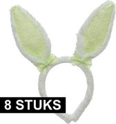 8x Wit/groene konijn/haas oren verkleed diademen voor kids/volwassenen - Verkleedaccessoires - Feestartikelen