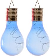 2x Buiten/tuin LED blauw lampbolletje/peertje solar verlichting 14 cm - Tuinverlichting - Tuinlampen - Solarlampen zonne-energie