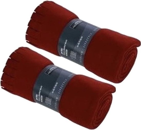2x Fleece deken/plaid met franjes rood 130 x 170 cm - Woonkleed -  Fleecedekens | bol.com
