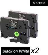 2x Brother Tze-335 TZ-335 Compatible pour les rubans d'étiquettes Brother P-touch - Wit sur Zwart - 12 mm