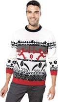 Foute gebreide kersttrui rood/wit Nordic print voor volwassenen - Scandinavische/Noorse winter sweater/pullover M (38/50)