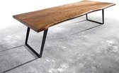 Massief houten tafel Live-Edge acacia natuur 300x100 top 5,5cm frame diagonaal boom tafel