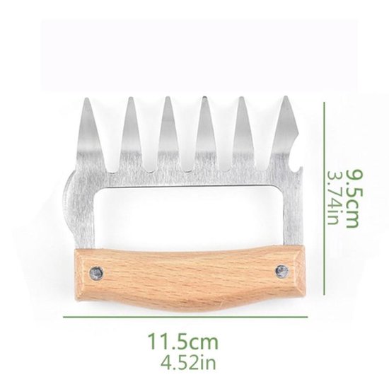 2 PC's Bear Claw vormige roestvrijstalen Barbecue vork kip versnipperd houten verwerken anti-slip creatieve keuken vork klauw vlees klauw Splitter met (Redwood) - Merkloos