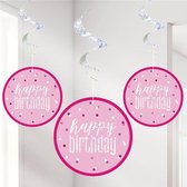 Hangdecoratie Happy Birthday Roze 81cm 6st