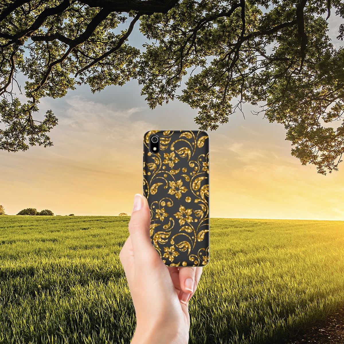 Xiaomi Redmi 7A TPU Case Gouden Bloemen