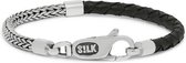 SILK Jewellery - Zilveren Armband - Roots - 355BLK.20 - zwart leer - Maat 20
