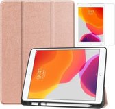 Tablet hoes geschikt voor Ipad 10.2 Inch 2019 / 2020 / 2021 - Tri-Fold Book Case met Apple Pencil houder + Screenprotector - RosÃ© Goud